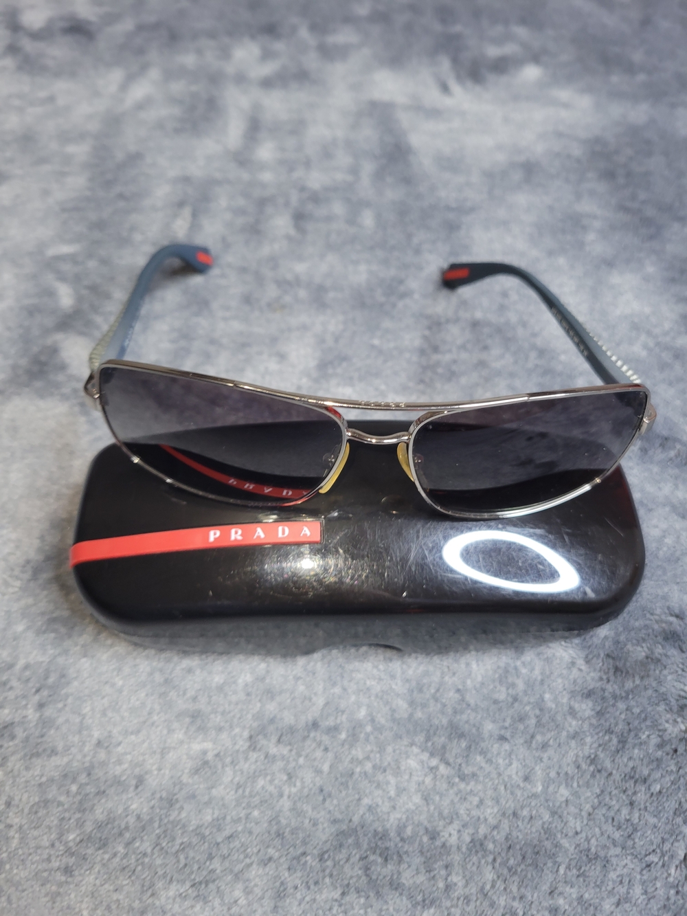 Stylish Prada Silver Metal Frame Sunglasses with Black Lenses -Great Condition!